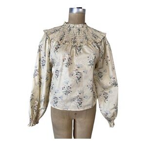 Meadows Floral pale yellow smock neck cotton Blouse